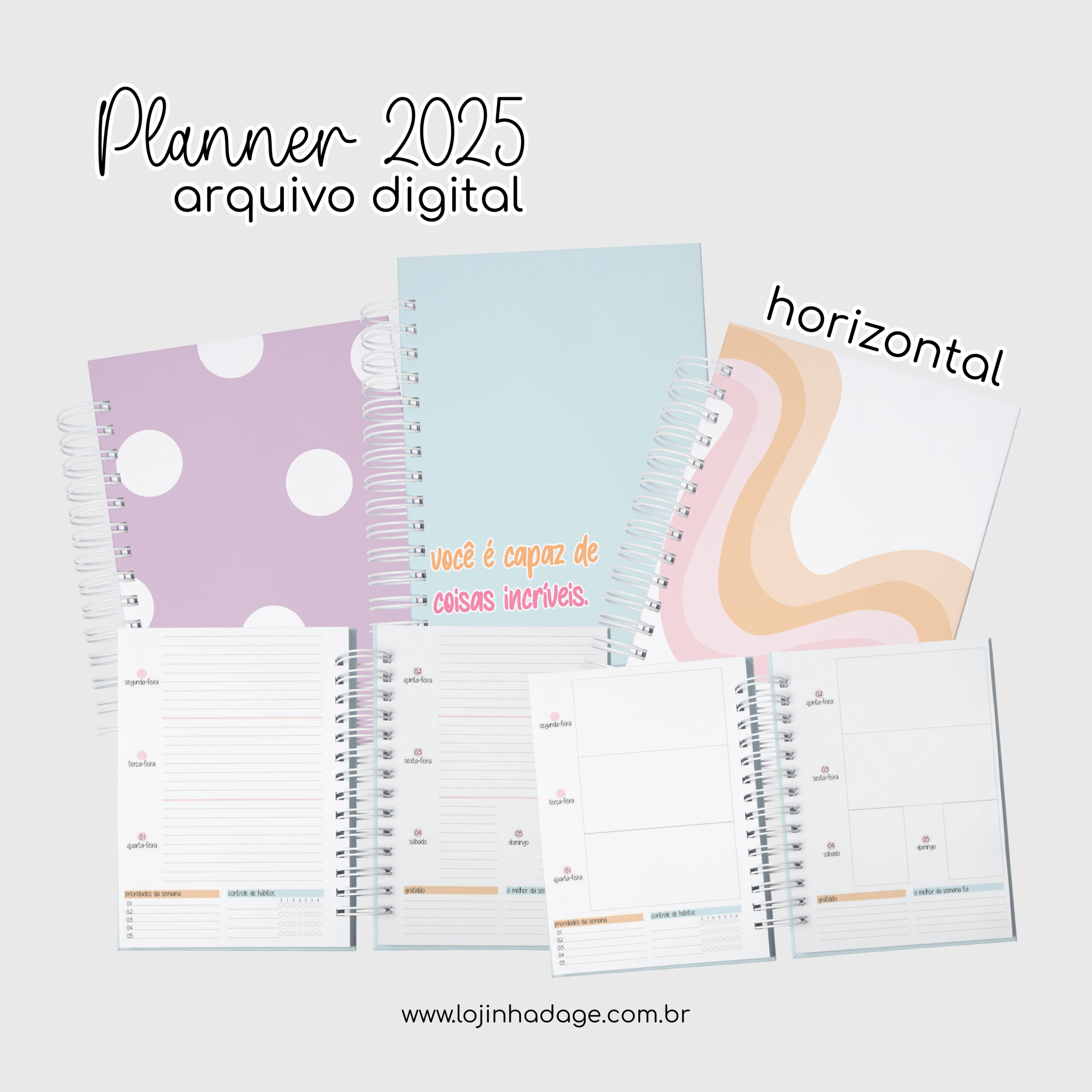 Planners 2025 - horizontal - Coleção Clean
